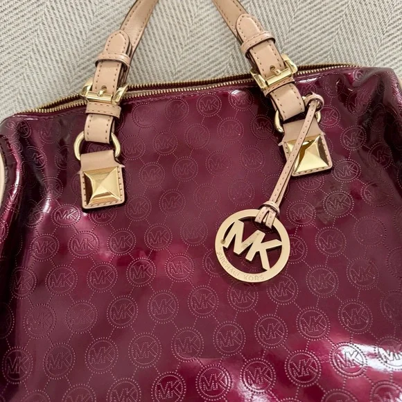 Michael Kors Deep Red Patent Leather Satchel - Picture 2 of 16
